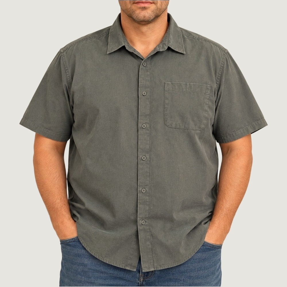 Stylus Button Down Shirt Men 2XL Green Good Short Sleeve Textured Stretch Pocket